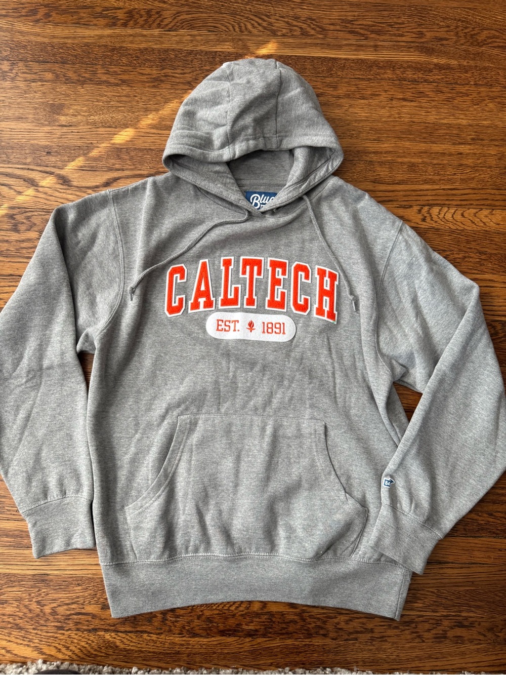 CALTECH BLUE 84 embroidered gray hoodie.